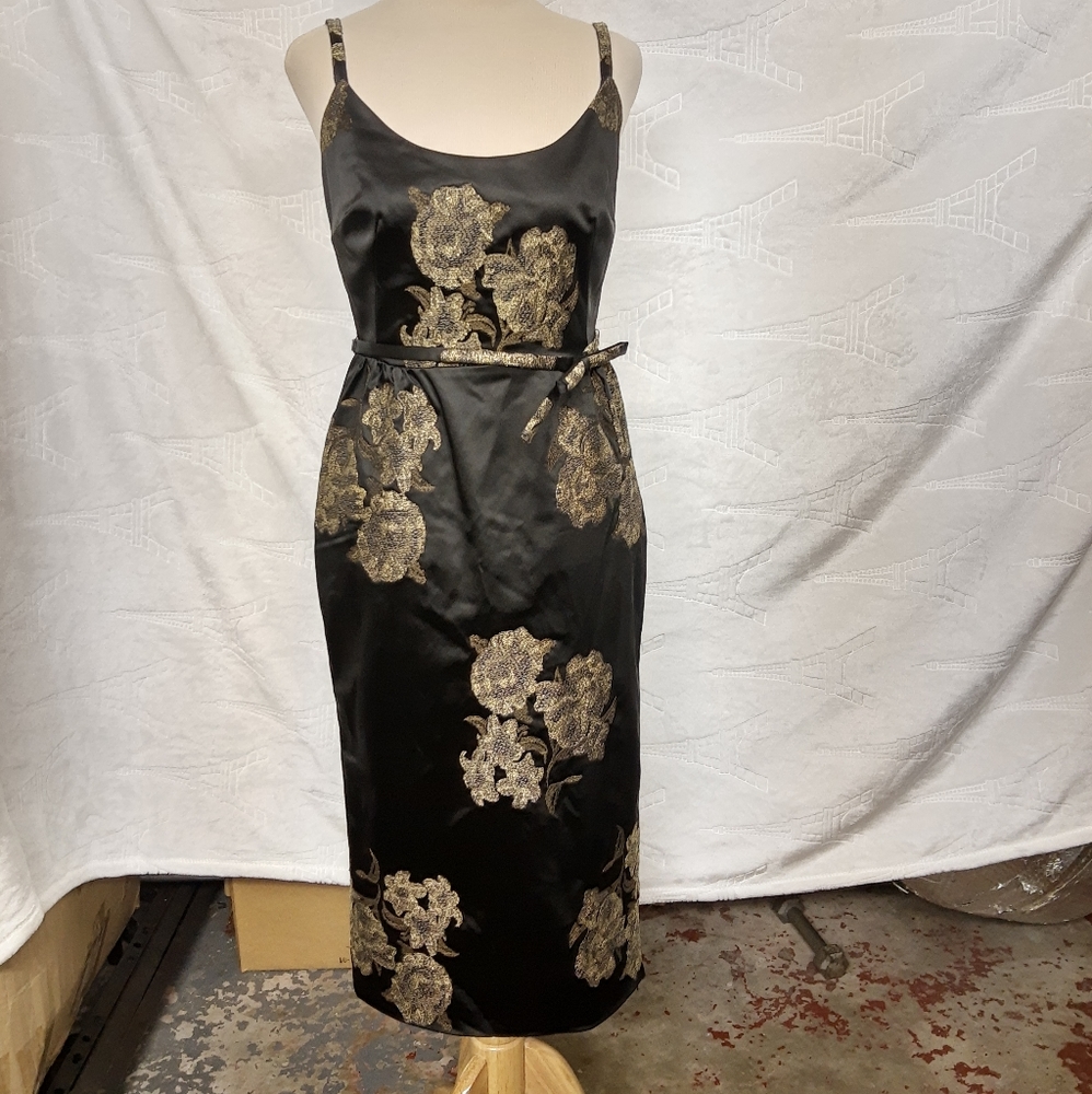 St.John  Black Gold Sleeveless Dress